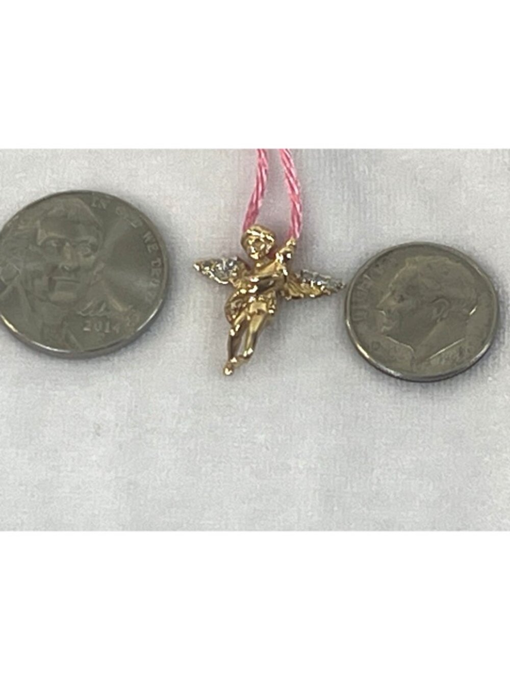 vtg made in Italy 2 gram 14k gold/6Diamond guardian angel pendant sparkly - Picture 15 of 16